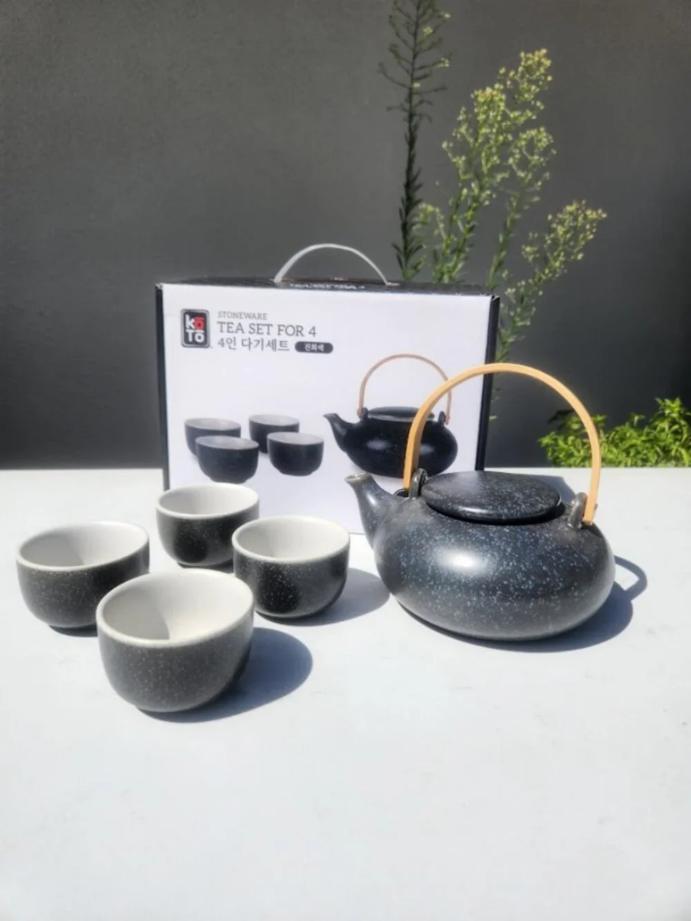 New Chinese Teapot Set Gray Speckled  Tea Cups Strainer Tea Pot